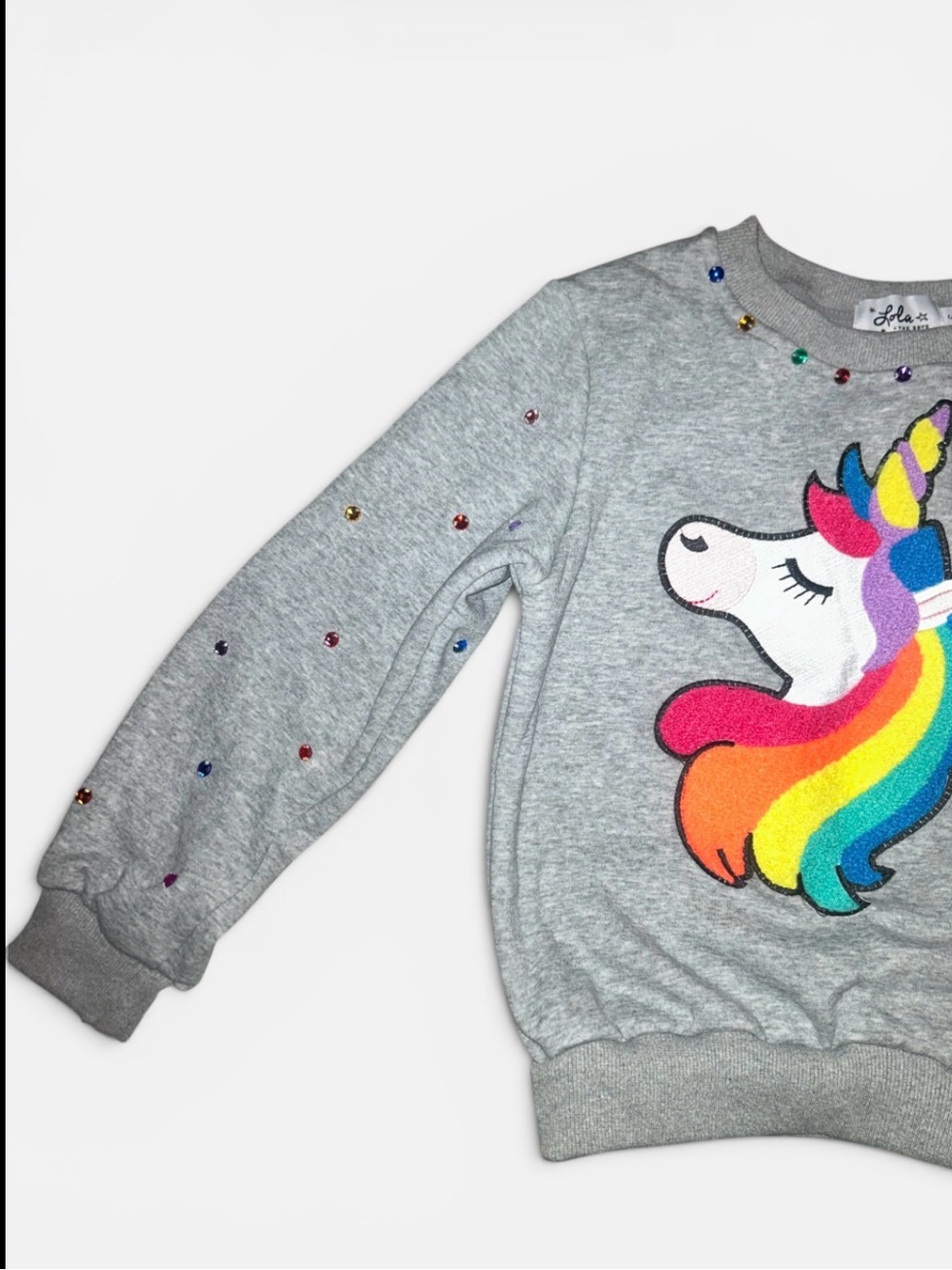 Lola and the Boys HAPPY UNICORN RAINBOW GEM SET Grey Sweatshirt & Leggings Set - Picture 11 of 14